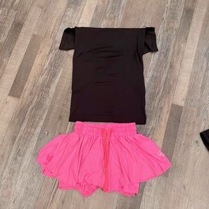 black lulu lemon swiftly tech!!!!size 2) hot pink flow shorts!!! size S)